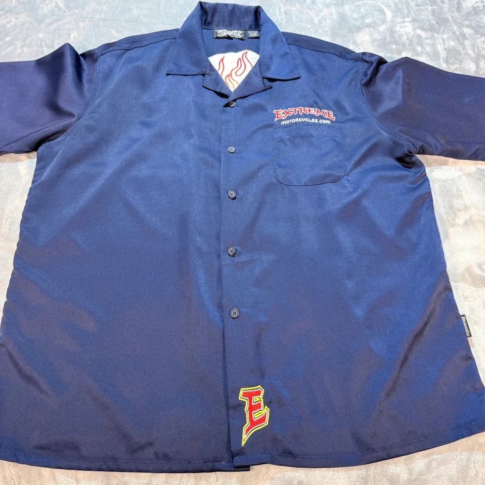 Dragonfly Clothing Company‎ XXL Navy Blue Extreme Motorcycles Button Up Shirt